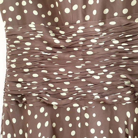 Suzi Chin Womens Size 10 Brown Green Polka Dot Empire Waist Silk Dress - Picture 10 of 16